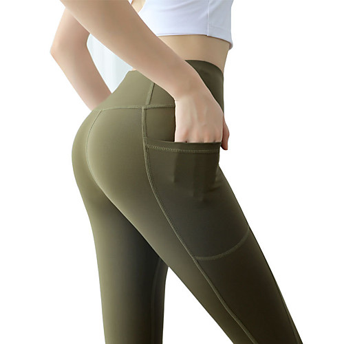 

Women's High Waist Leggings Running Tights Compression Pants with Phone Pocket Elastane Sports Bottoms Running Jogging Training Breathable Quick Dry Tummy Control Fashion Black Red Army Green Grey