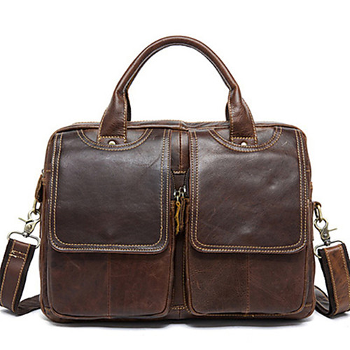 

Men's Zipper Cowhide Crossbody Bag Solid Color Black / Yellow / Brown
