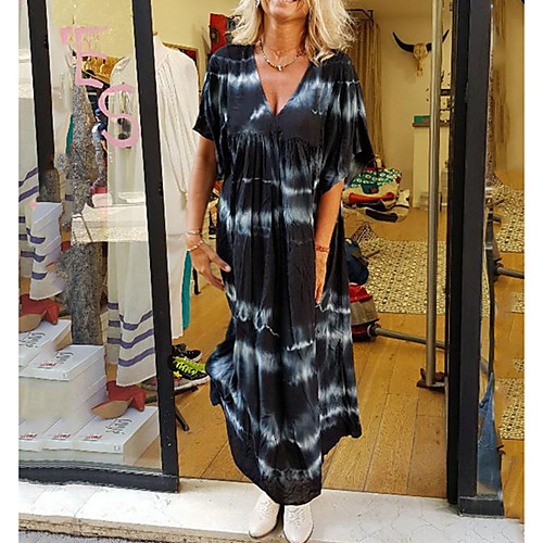 

Women's A-Line Dress Maxi long Dress - Half Sleeve Tie Dye Summer Casual 2020 Black Blue M L XL XXL XXXL