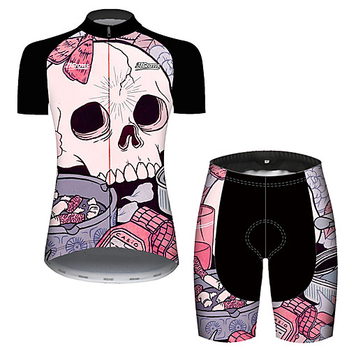 

21Grams Women's Short Sleeve Cycling Jersey with Shorts Black / Red Skull Bike Clothing Suit Breathable 3D Pad Quick Dry Ultraviolet Resistant Reflective Strips Sports Patterned Mountain Bike MTB