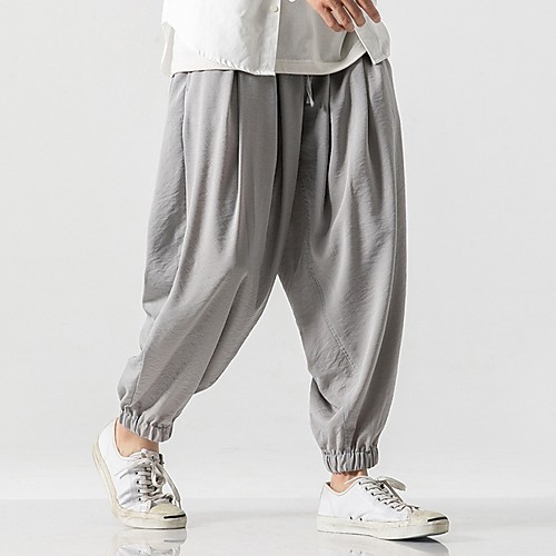 

Men's Sporty Chinoiserie Loose Chinos Pants - Solid Colored Drawstring Comfort Cotton Black Khaki Light gray US32 / UK32 / EU40 / US34 / UK34 / EU42
