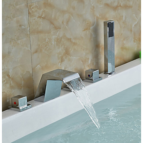 

Bathtub Faucet - Contemporary Chrome Roman Tub Ceramic Valve Bath Shower Mixer Taps