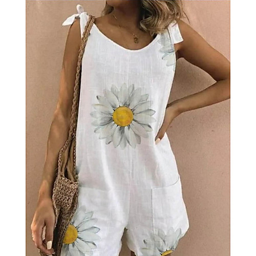 

Women's White Yellow Green Romper Onesie, Floral S M L