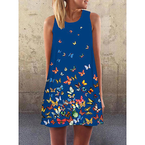 

Women's A-Line Dress Short Mini Dress - Sleeveless Print Summer Casual Mumu 2020 Blue Red S M L XL XXL XXXL