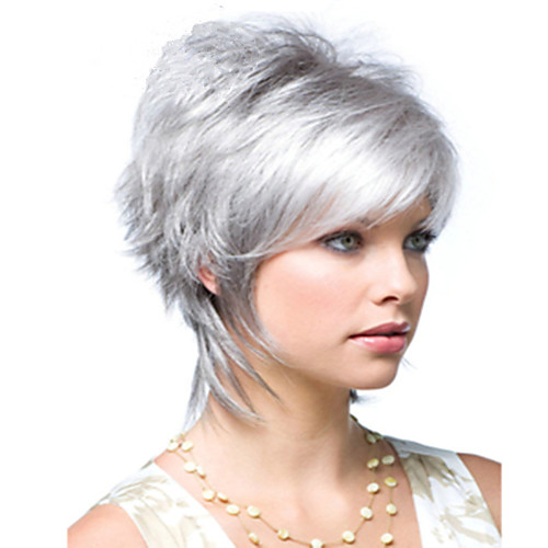 

Synthetic Wig Natural Straight Asymmetrical Wig Short Silver grey Synthetic Hair 6 inch Women's New Design Easy dressing Cool Dark Gray