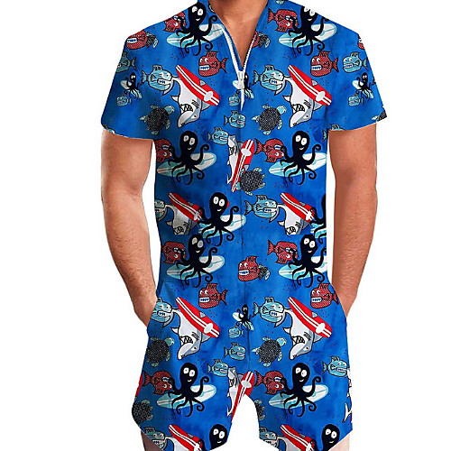 

Men's Basic Blue Romper Animal Print
