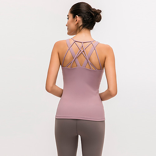

Women's Padded Tank Top Open Back Removable Pad Solid Color Black Purple Green Gray Elastane Yoga Running Fitness Vest / Gilet Sport Activewear Breathable Quick Dry Comfortable Stretchy