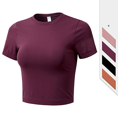 

Women's Crop Top Solid Color Black Red Pink Orange Yoga Running Fitness Tee / T-shirt Short Sleeve Sport Activewear Breathable Comfort Quick Dry Stretchy Slim