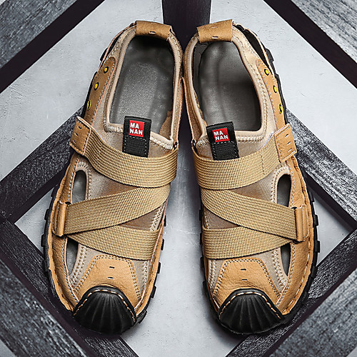 

Men's Summer Casual / Beach Daily Office & Career Sandals Walking Shoes Knit / Cowhide Breathable Non-slipping Wear Proof Booties / Ankle Boots Light Yellow / Light Brown / Black