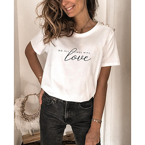 

Women's Letter T-shirt Daily V Neck White / Black