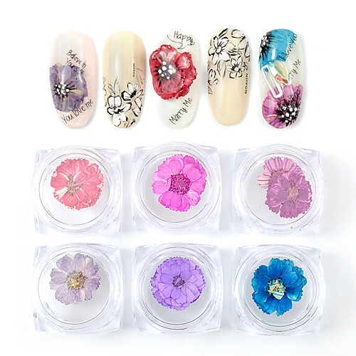 

6 colors Mix Dried Flower Nail Decorations Jewelry Natural Floral Stickers 3D Nail Art Designs Polish Manicure Accessories