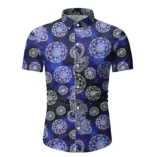 

Men's Floral Color Block Tropical Leaf Print Shirt Basic Tropical Daily Holiday Classic Collar Blue / Short Sleeve