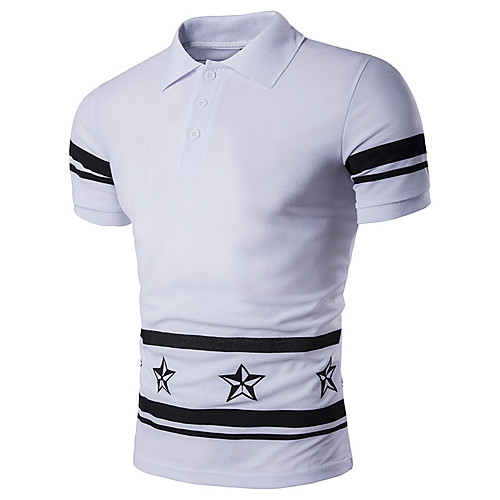 

Men's Letter Print Polo Basic Street chic Daily Work Shirt Collar White / Black / Short Sleeve