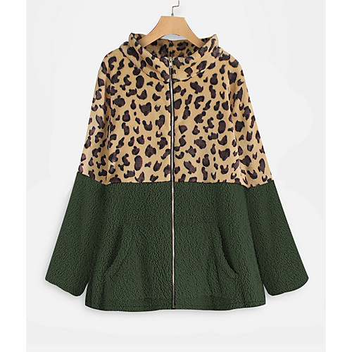 

Women's Winter Trench Coat Daily Plus Size Regular Leopard Color Block Wine / Black / Army Green M / L / XL