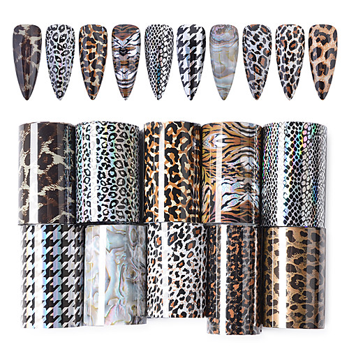 

10pcs Mixed Leopard Print Stickers On Nails Foils Starry Sky Wraps Transfer Decals Polishing Sliders Nails Accessories Wrap Tools