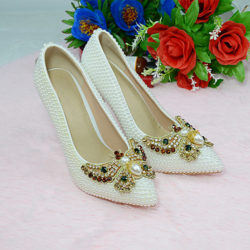 

Women's Heels 2020 Spring & Summer Stiletto Heel Pointed Toe Wedding Party & Evening Rhinestone / Bowknot / Pearl PU White