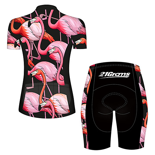 

21Grams Women's Short Sleeve Cycling Jersey with Shorts Black / Red Flamingo Animal Floral Botanical Bike Clothing Suit Breathable 3D Pad Quick Dry Ultraviolet Resistant Reflective Strips Sports