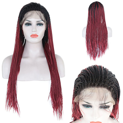 

Synthetic Lace Front Wig Box Braids Braid Lace Front Wig Ombre Long Red Synthetic Hair 1824 inch Women's Life Soft Adjustable Red Ombre