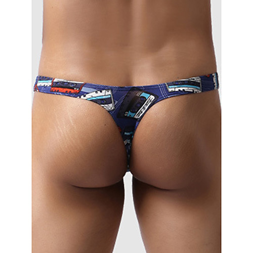 

Men's Print G-string Underwear - Normal Low Waist Blue S M L