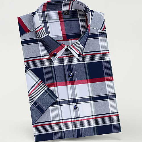 

Men's Plaid Print Shirt - Cotton Daily Button Down Collar Wine / Short Sleeve