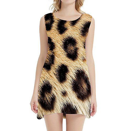 

Women's A Line Dress - Sleeveless Leopard Patchwork Summer 3D Print Sexy Daily Holiday 2020 Blushing Pink Fuchsia Camel Khaki S M L XL XXL XXXL