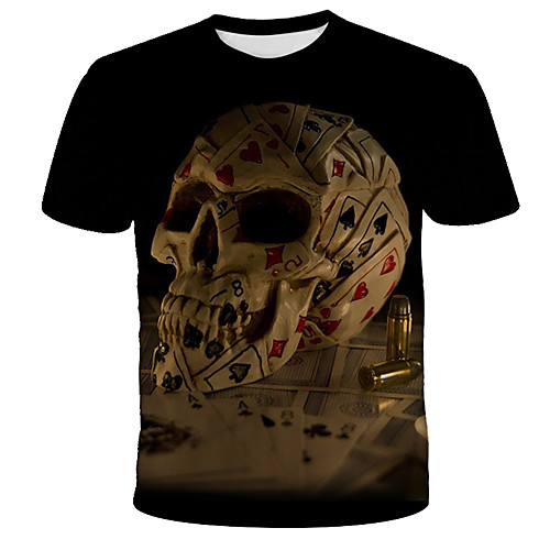 

Men's 3D Skull Blue & White Print T-shirt Street chic Exaggerated Daily Holiday Round Neck Rainbow / Short Sleeve