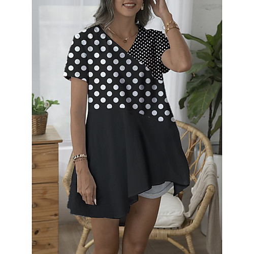 

Women's Polka Dot Asymmetric Blouse Daily V Neck Black