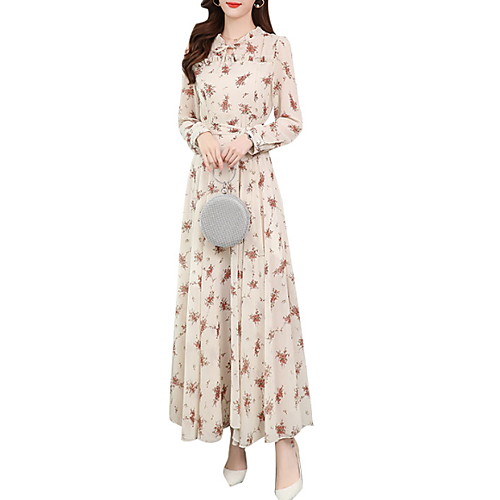 

Women's A Line Dress - Long Sleeve Floral Summer Work 2020 White Black Blushing Pink S M L XL XXL XXXL XXXXL