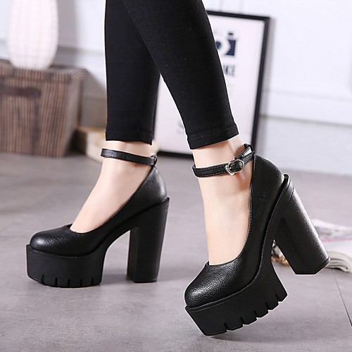 

Women's Heels Summer Chunky Heel Round Toe Daily PU Black