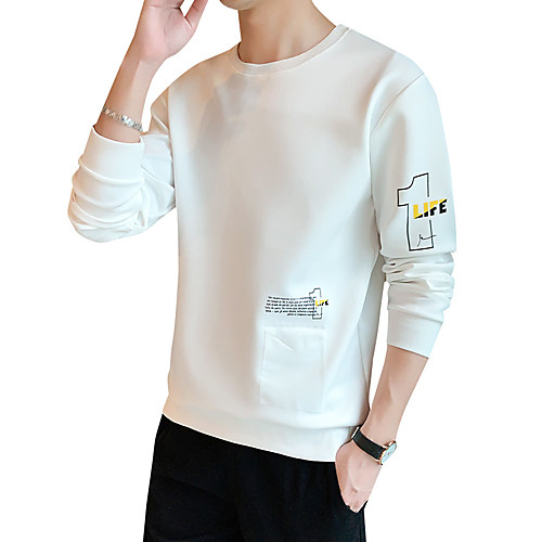 

Men's Graphic Solid Colored T-shirt - Cotton Daily Weekend Round Neck White / Black / Yellow / Gray / Long Sleeve / Letter