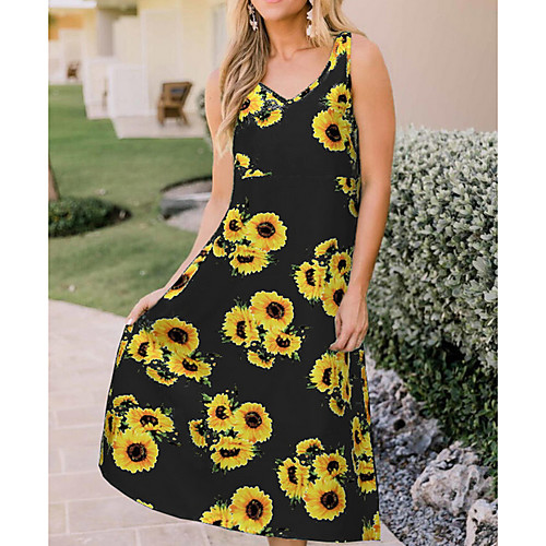 

Women's Sheath Dress Knee Length Dress - Sleeveless Floral Summer Elegant 2020 Black Khaki Gray Light Blue S M L XL XXL XXXL