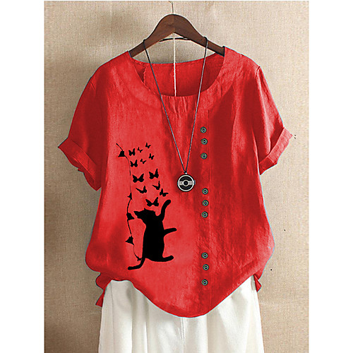 

Women's Animal Print T-shirt Basic Daily White / Red / Green / Navy Blue