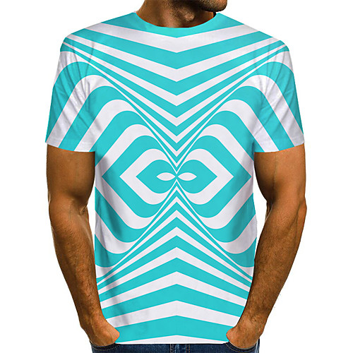 

Men's Graphic 3D Print Blue & White Print T-shirt Basic Exaggerated Daily Black / Purple / Red / Yellow / Green / Navy Blue / Light Blue