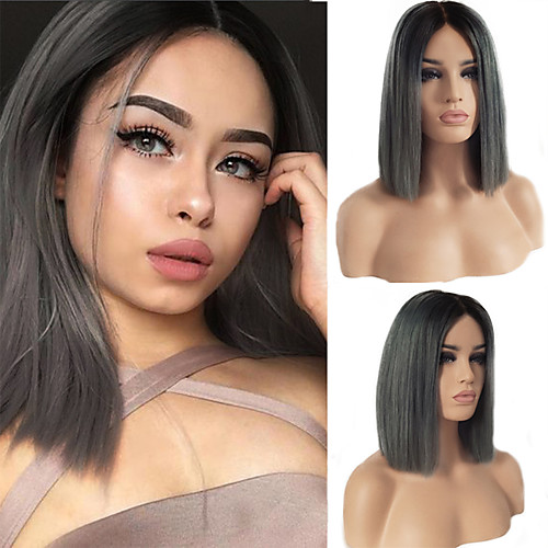 

Synthetic Lace Front Wig Straight Short Bob Middle Part Lace Front Wig Ombre Short Ombre Grey Synthetic Hair 10-16 inch Women's Soft Adjustable Party Gray Ombre