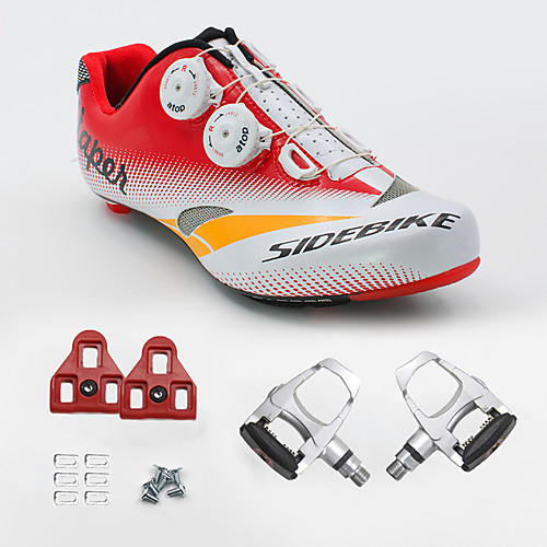 

SIDEBIKE Adults' Cycling Shoes With Pedals & Cleats Road Bike Shoes Carbon Fiber Cushioning Cycling Red Men's Cycling Shoes / Breathable Mesh
