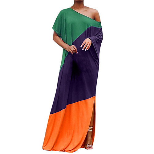 

Women's Shift Dress - Short Sleeves Color Block Summer Elegant 2020 Wine Green S M L XL XXL