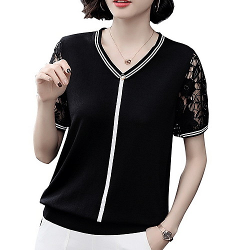 

Women's Solid Colored T-shirt Daily V Neck Black