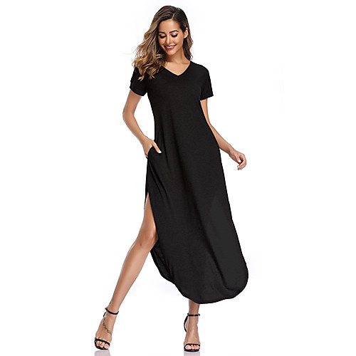 

Women's Shift Dress - Short Sleeves Solid Color Summer Fall Casual 2020 Wine Black Green Navy Blue S M L XL XXL