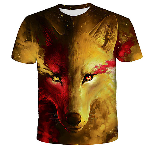 

Men's 3D Animal Wolf Print T-shirt Street chic Exaggerated Daily Holiday Round Neck Rainbow / Short Sleeve