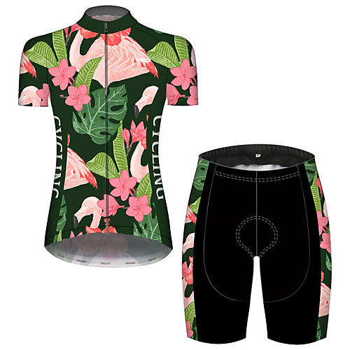 

21Grams Women's Short Sleeve Cycling Jersey with Shorts PinkGreen Flamingo Animal Floral Botanical Bike Clothing Suit Breathable 3D Pad Quick Dry Ultraviolet Resistant Reflective Strips Sports