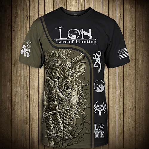 

Men's 3D Animal Deer Print T-shirt Street chic Punk & Gothic Club Weekend Round Neck Black / Yellow / Green / Brown / Short Sleeve
