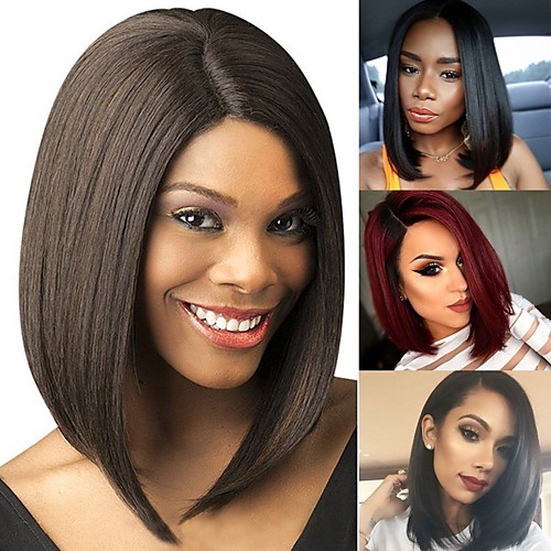 

Synthetic Wig kinky Straight Bob Wig Short Light Brown Blonde Dark Brown / Light Brown Black Burgundy Synthetic Hair 14 inch Women's Classic Easy dressing Best Quality Burgundy Brown