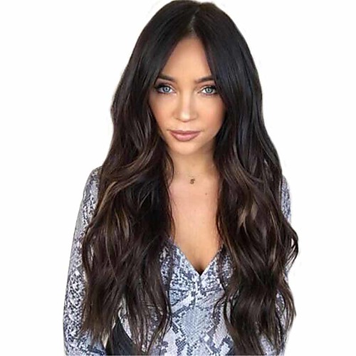 

Synthetic Wig Matte Body Wave Middle Part Wig Very Long Natural Black Synthetic Hair 26 inch Women's Highlighted / Balayage Hair Middle Part curling Black