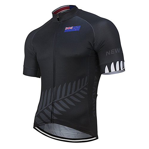 

21Grams Men's Short Sleeve Cycling Jersey Polyester Black New Zealand National Flag Bike Jersey Top Mountain Bike MTB Road Bike Cycling UV Resistant Breathable Quick Dry Sports Clothing Apparel