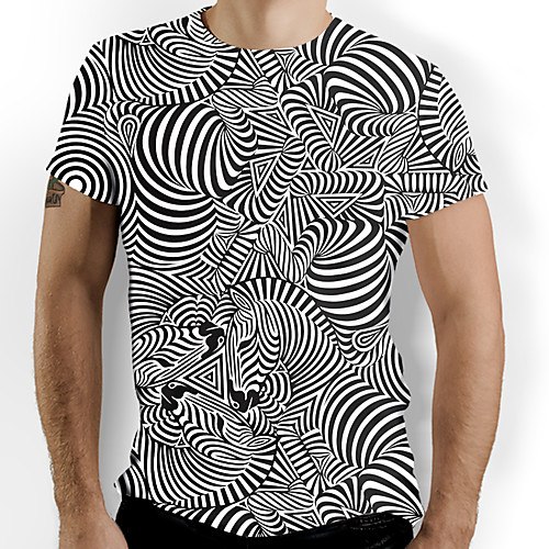 

Men's T shirt Graphic Optical Illusion Print Short Sleeve Daily Tops Gray