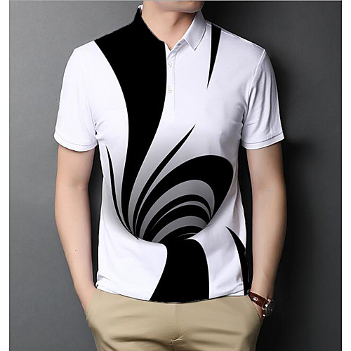 

Men's Polo Graphic Optical Illusion Short Sleeve Daily Tops Basic Elegant White