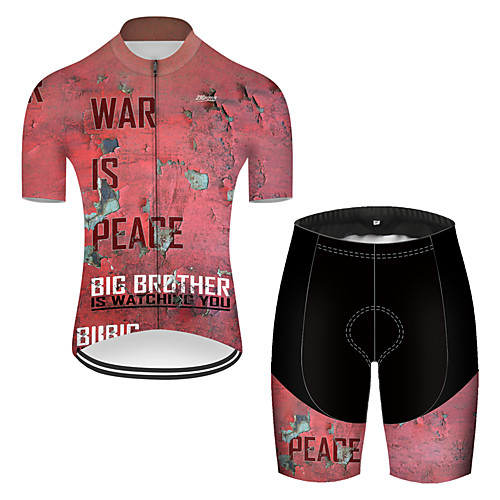 

21Grams Men's Short Sleeve Cycling Jersey with Shorts Nylon Polyester Pink Patchwork Peace & Love Bike Clothing Suit Breathable 3D Pad Quick Dry Ultraviolet Resistant Reflective Strips Sports