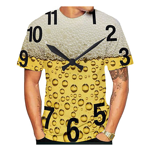 

Men's T shirt Graphic Beer Print Short Sleeve Daily Tops Yellow