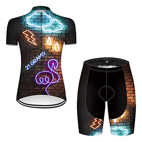 

21Grams Women's Short Sleeve Cycling Jersey with Shorts Nylon Polyester Black / Blue 3D Flamingo Animal Bike Clothing Suit Breathable 3D Pad Quick Dry Ultraviolet Resistant Reflective Strips Sports 3D