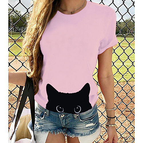 

Women's T-shirt Graphic Tops - Print Round Neck Basic Daily Spring Summer Blushing Pink XS S M L XL 2XL 3XL 4XL